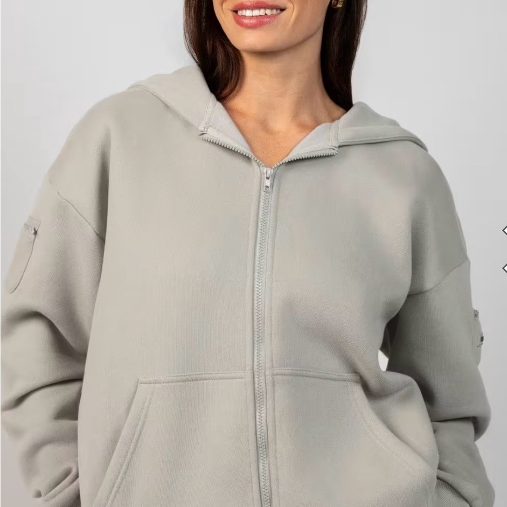 Comfrt Oversized Zip Hoodie Gray XL Heavyweight Fleece Hidden Sleeve Pocket